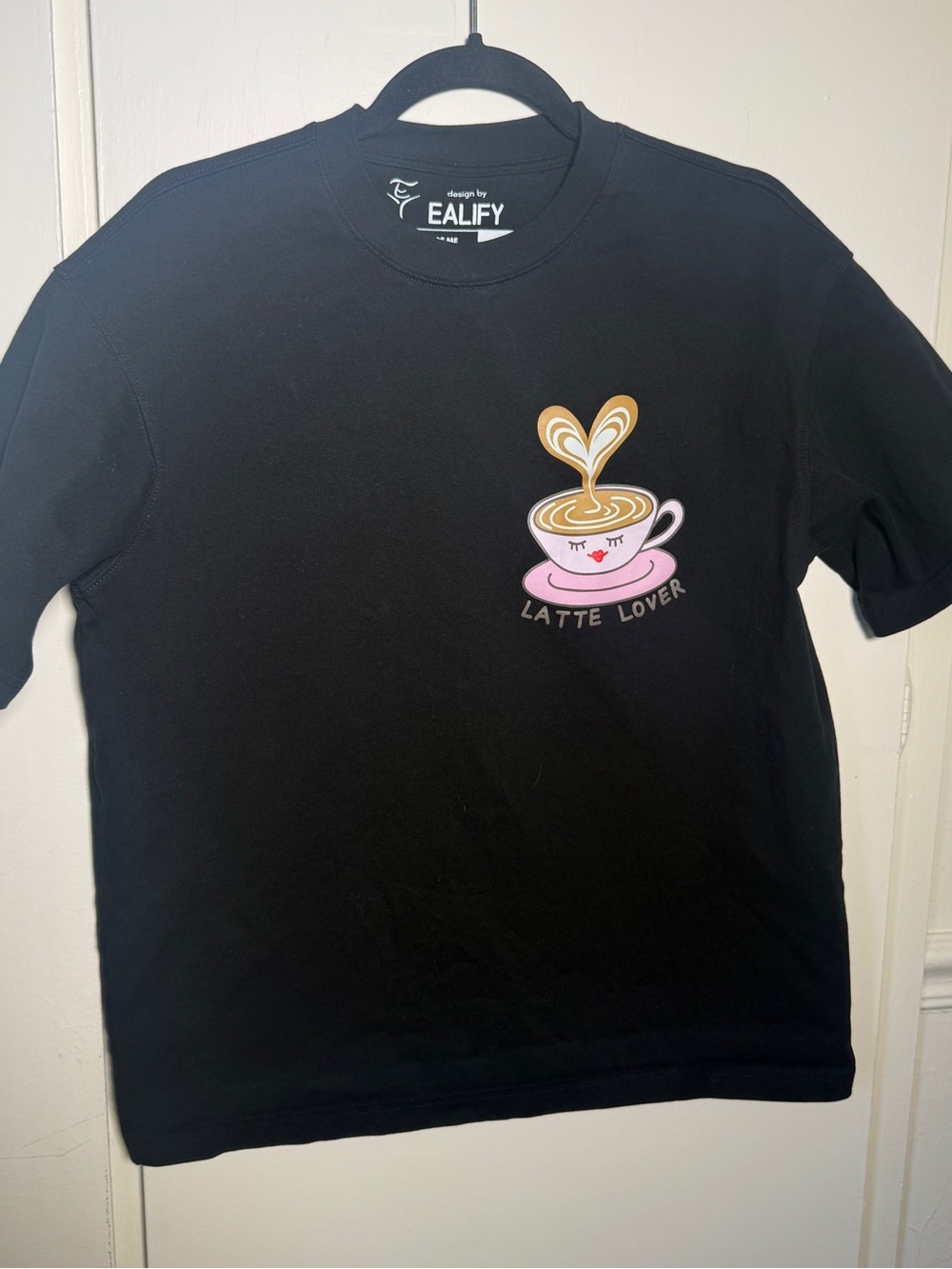 Ealify "Latte Lover" Womens Small Black Graphic Tee